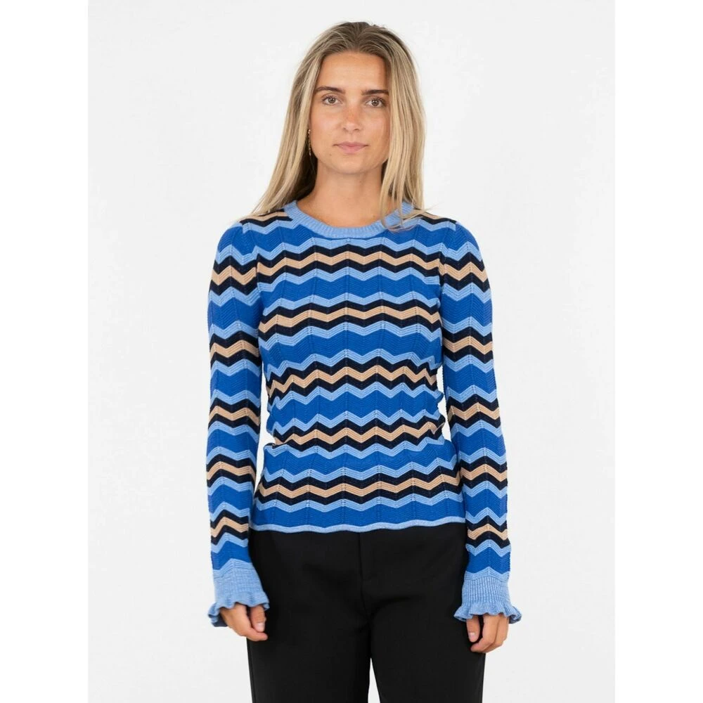 Blue Neo Noir Nelle Chevron Knit Blouse Drops Blue - Bilde 2