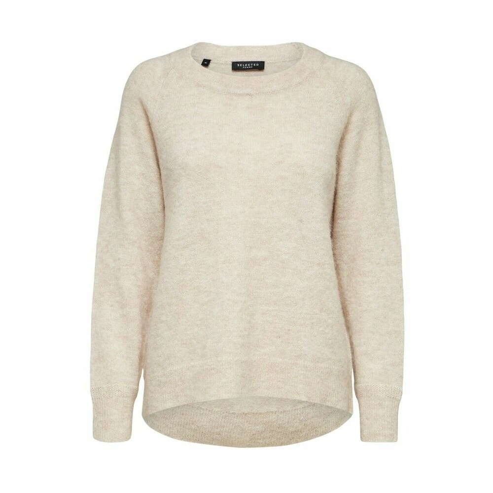 Selected Femme Slflulu Ls Knit O-Neck Gensere Beige