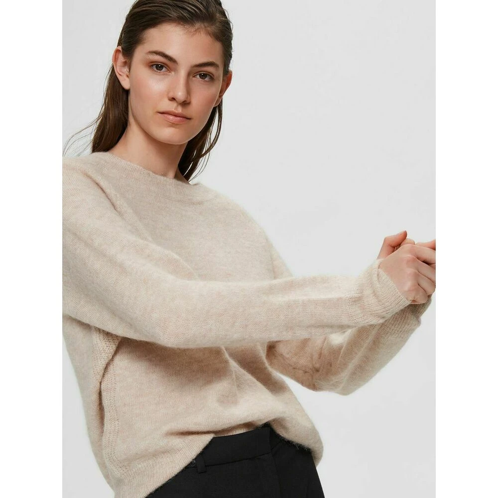 Selected Femme Slflulu Ls Knit O-Neck Gensere Beige - Bilde 2