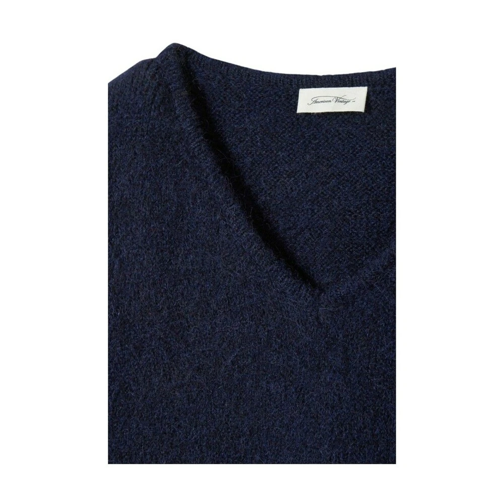 Mørkeblå American Vintage East Genser V-Hals Navy Genser Blue