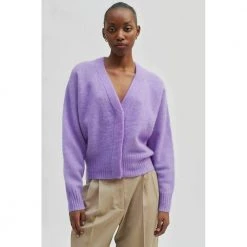 Lilla Second Female Brook Knit Boxy Cardigan Genser Purple