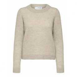 Selected Femme Sia Ls Knit O-Neck Beige