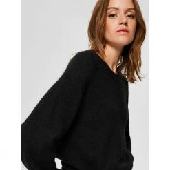 Selected Femme Slflulu Ls Knit O-Neck Gensere Black