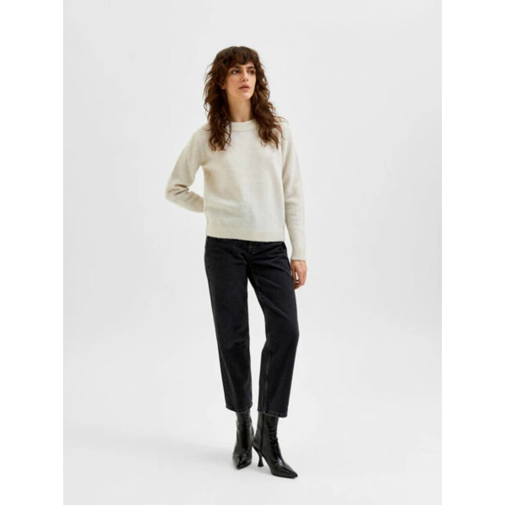 Hvit Selected Femme Sia Ls Knit O-Neck Genser White - Bilde 2
