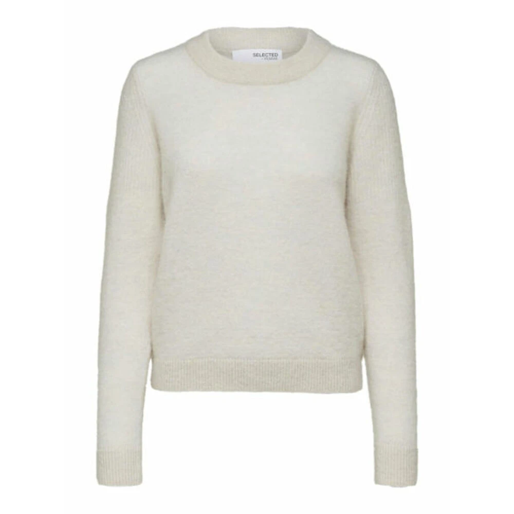Hvit Selected Femme Sia Ls Knit O-Neck Genser White - Bilde 3
