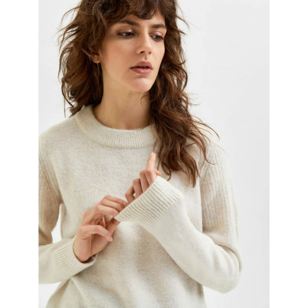 Hvit Selected Femme Sia Ls Knit O-Neck Genser White - Bilde 4