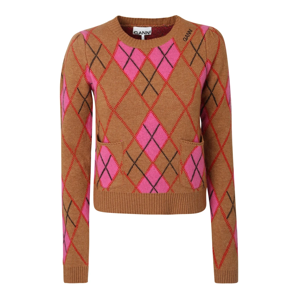 Ganni Harlequin Knit Genser Brown - Bilde 2