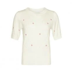Noella Julie Kortermet Genser - Med Rosa Blomster Genser White