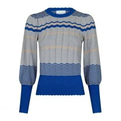 Neo Noir Dary Stripe Knit Blouse Blue