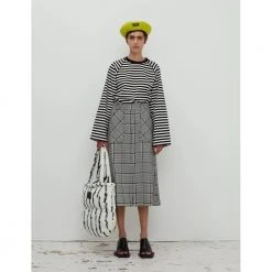 Snow White/Black Mads Nørgaard Heavy Single Stripe Themar Tee Ls Genser Black