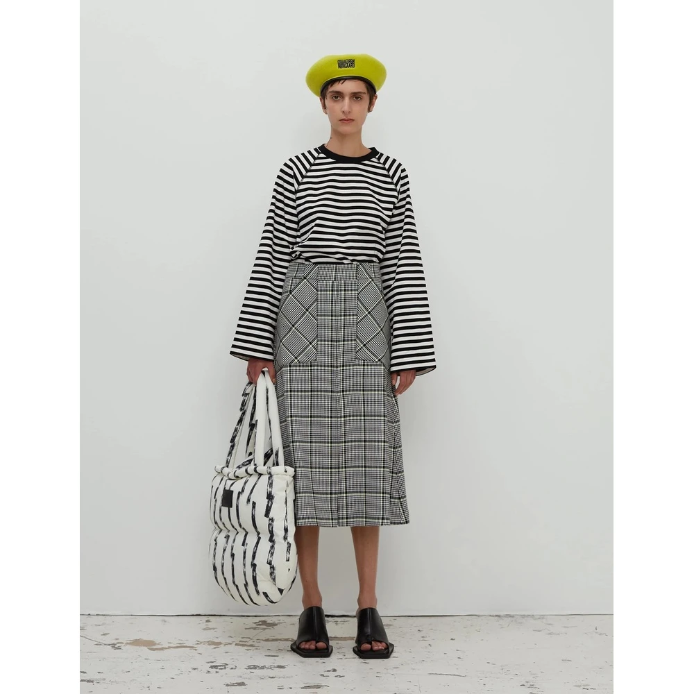 Snow White/Black Mads Nørgaard Heavy Single Stripe Themar Tee Ls Genser Black