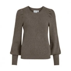 Crocodile Vila Viril L/S O-Neck Structure Knit Top Knit Brown