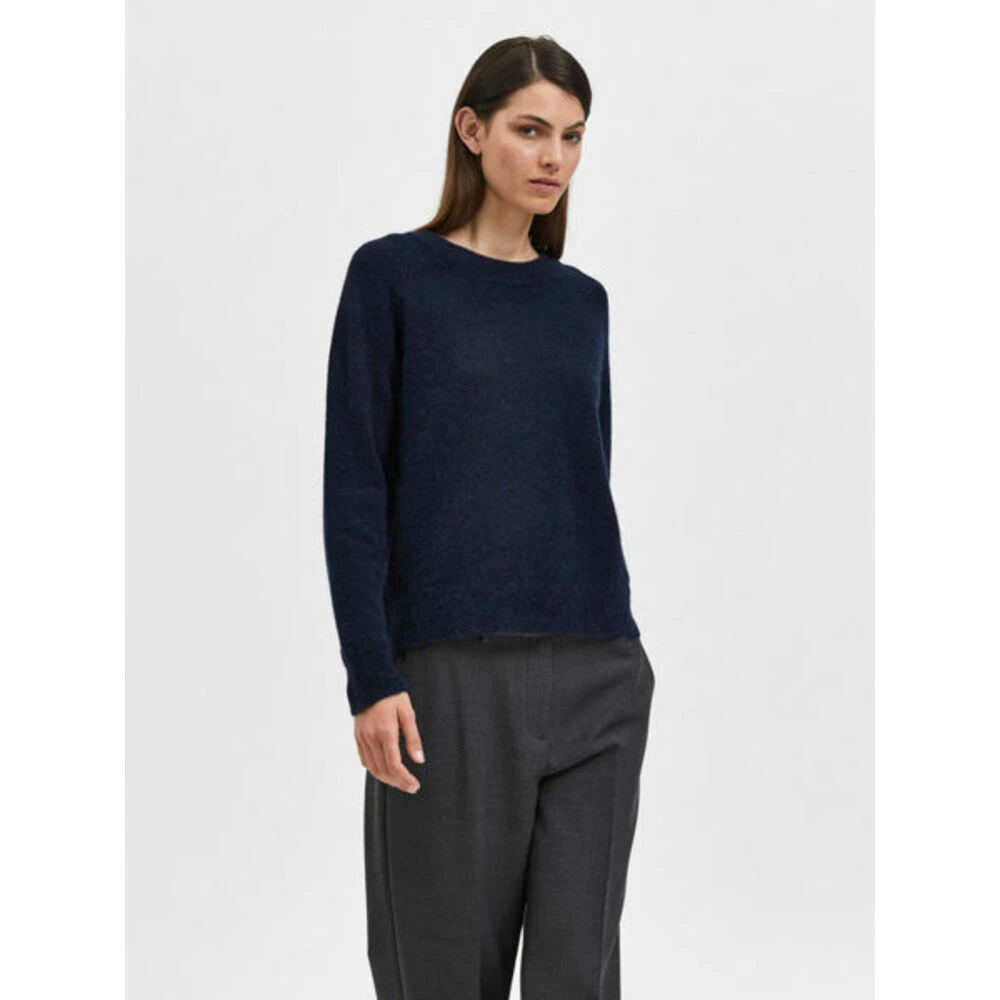 Navy Selected Femme Lulu Ls Knit O-Neck Genser Blue