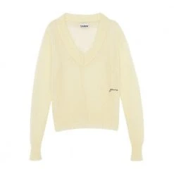 Ganni Open Mohair V-Neck Pullover Yellow
