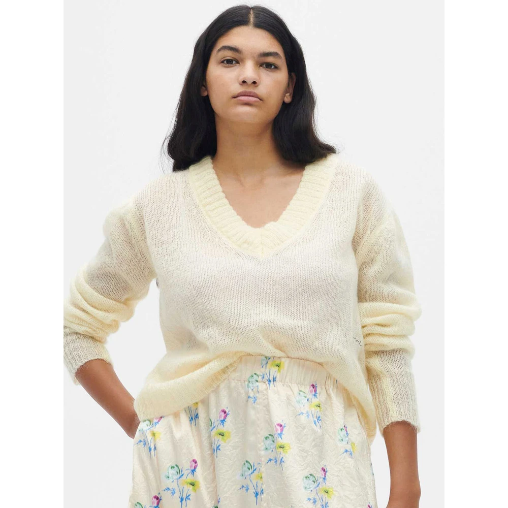 Ganni Open Mohair V-Neck Pullover Yellow - Bilde 2