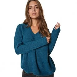 Blå Mos Mosh Thora V-Neck Knit Genser Blue