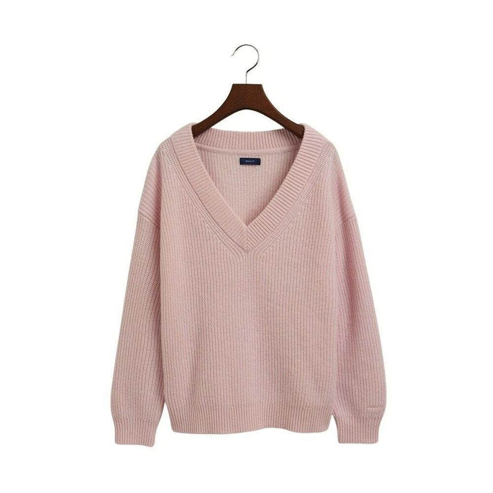 Rosa Gant Wool Rib V-Neck Genser Pink