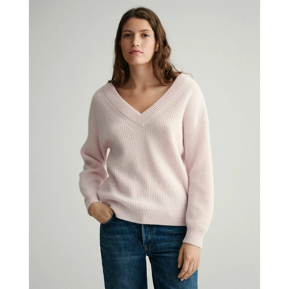 Rosa Gant Wool Rib V-Neck Genser Pink - Bilde 2