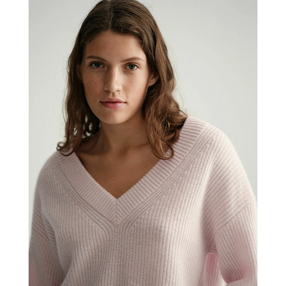 Rosa Gant Wool Rib V-Neck Genser Pink - Bilde 3
