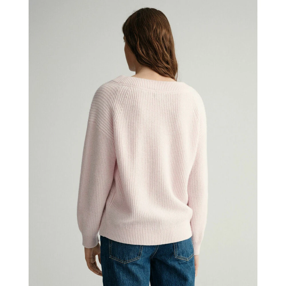 Rosa Gant Wool Rib V-Neck Genser Pink - Bilde 4