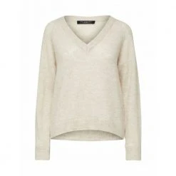 Selected Femme Slflulu Ls Knit V-Neck Gensere Beige