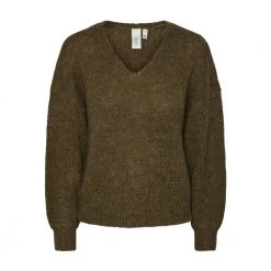 Brun Melert Y.A.S Yaslivi Strikket Oversized Genser Med V-Hals - Brun Melert Genser Brown