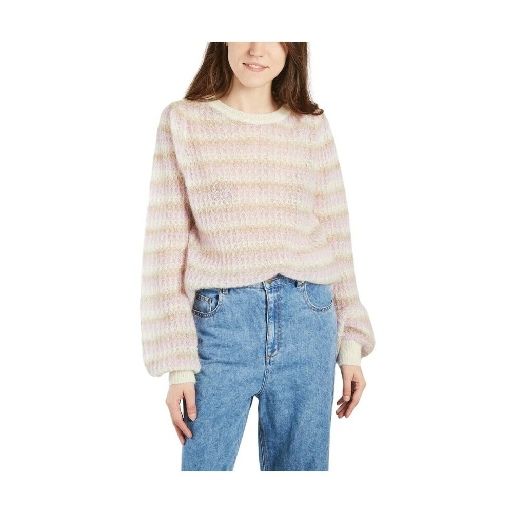 Second Female Yolan Striped Knit Sweater Pink - Bilde 2