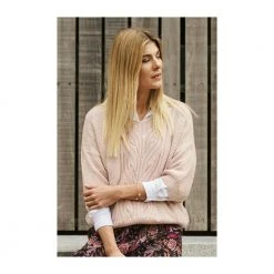 2-Biz Strikket Mønsterstrikket Genser Med 3/4 Erm (Knit Blouse) Pink