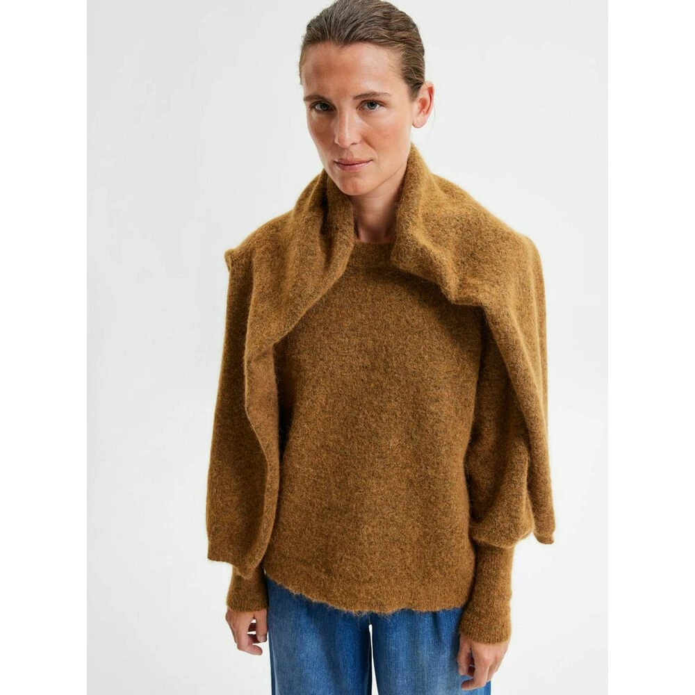 Selected Femme SIF KAYA STRIKKET GENSER MED BALLONGERMER Brown - Bilde 4
