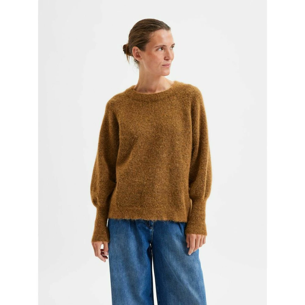 Selected Femme SIF KAYA STRIKKET GENSER MED BALLONGERMER Brown - Bilde 6