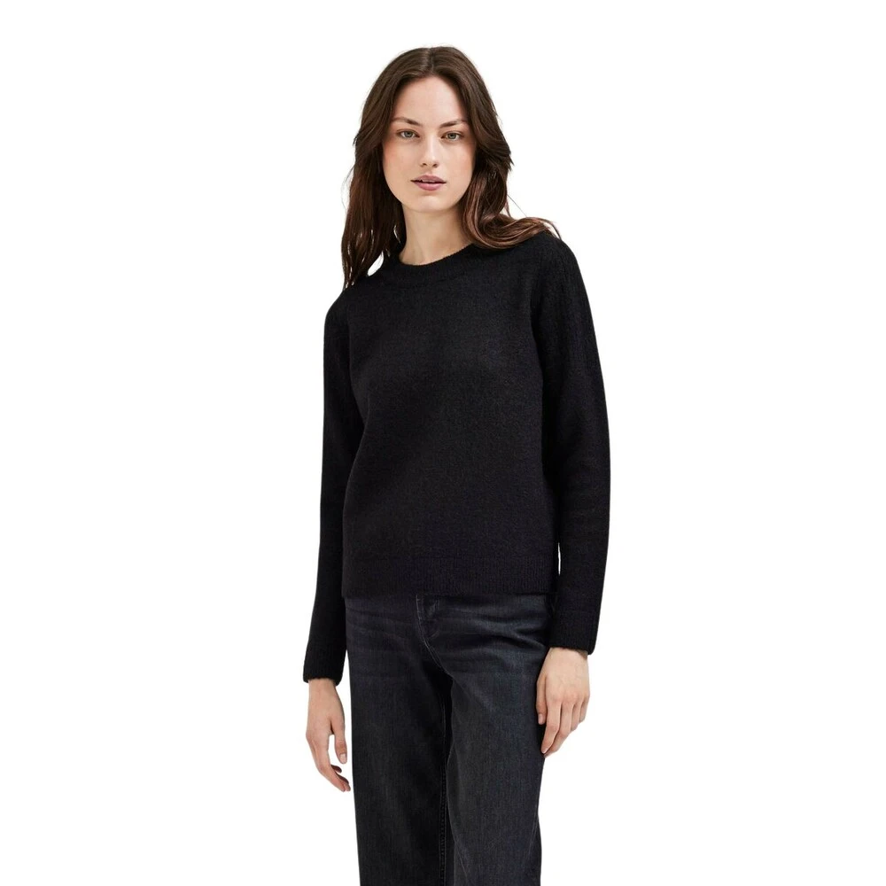 Selected Femme Sia Knit O-Neck Gensere Black