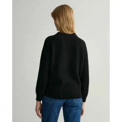 Sort Gant Wool Rib C-Neck Genser Black