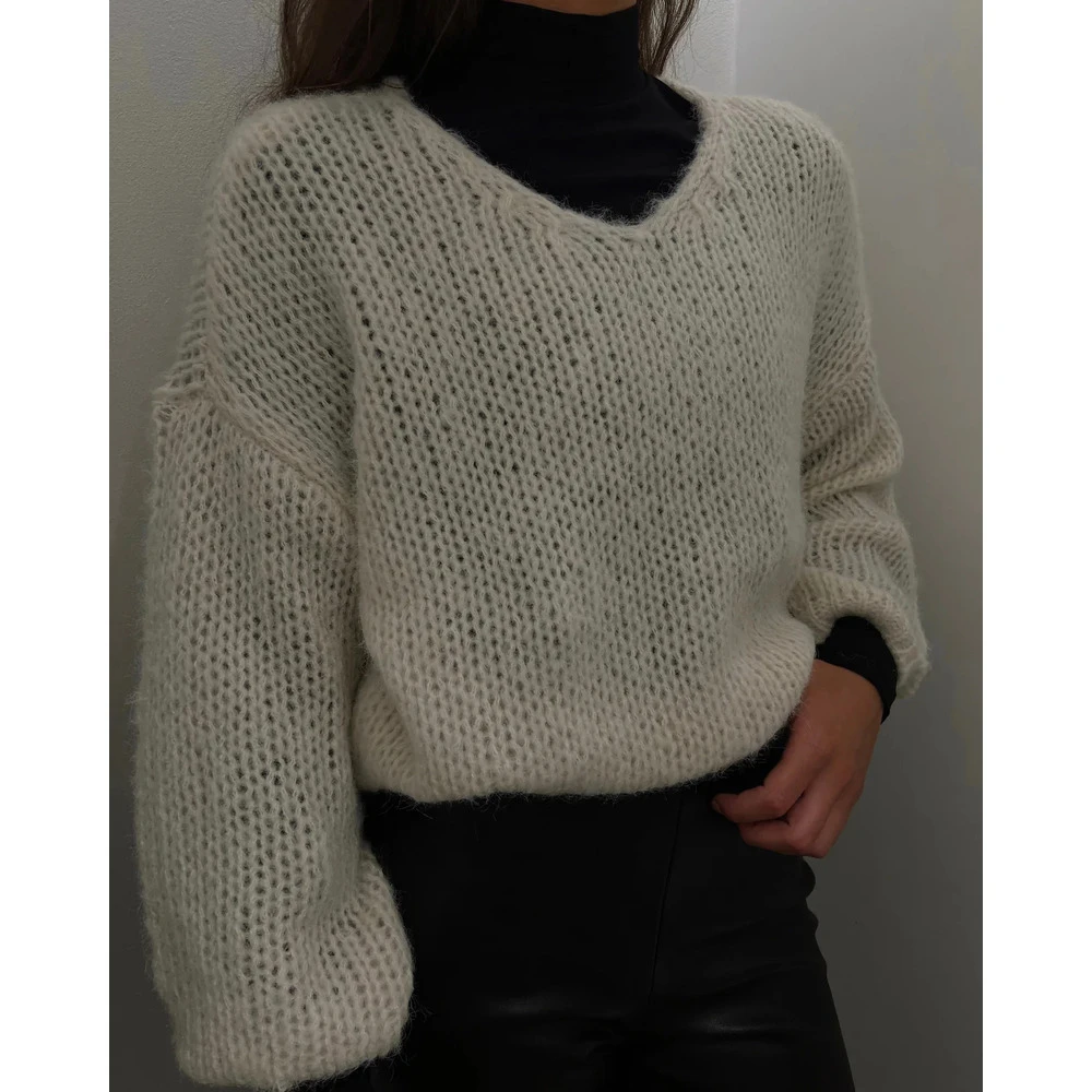 Hvit Vero Moda Vmada Ls V-Neck Genser White - Bilde 2