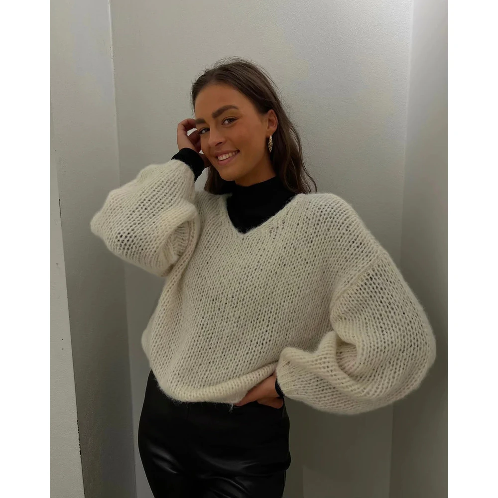 Hvit Vero Moda Vmada Ls V-Neck Genser White - Bilde 3