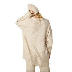 Ivory Summum Woman V-Neck Sweater Soft Wool - Ivory Melange Genser Beige