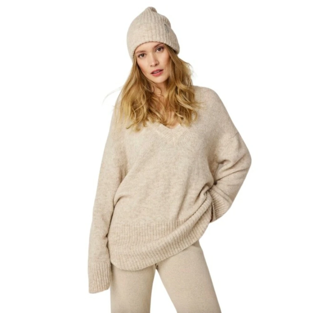 Ivory Summum Woman V-Neck Sweater Soft Wool - Ivory Melange Genser Beige - Bilde 2