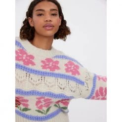 Hvit Vero Moda Vmwine Ls O-N Flower Genser White