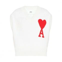 Ami Paris Wool Vest With Logo White