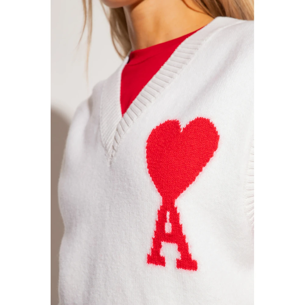 Ami Paris Wool Vest With Logo White - Bilde 4