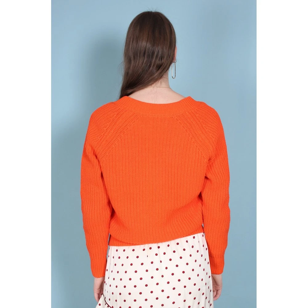 Second Female Faine Knit V-neck - Scarlet Ibis Orange