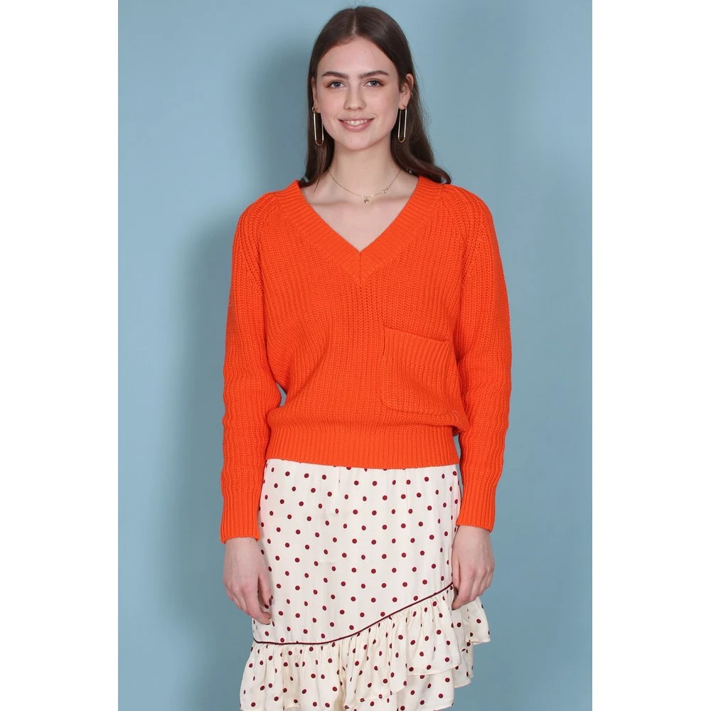 Second Female Faine Knit V-neck - Scarlet Ibis Orange - Bilde 2