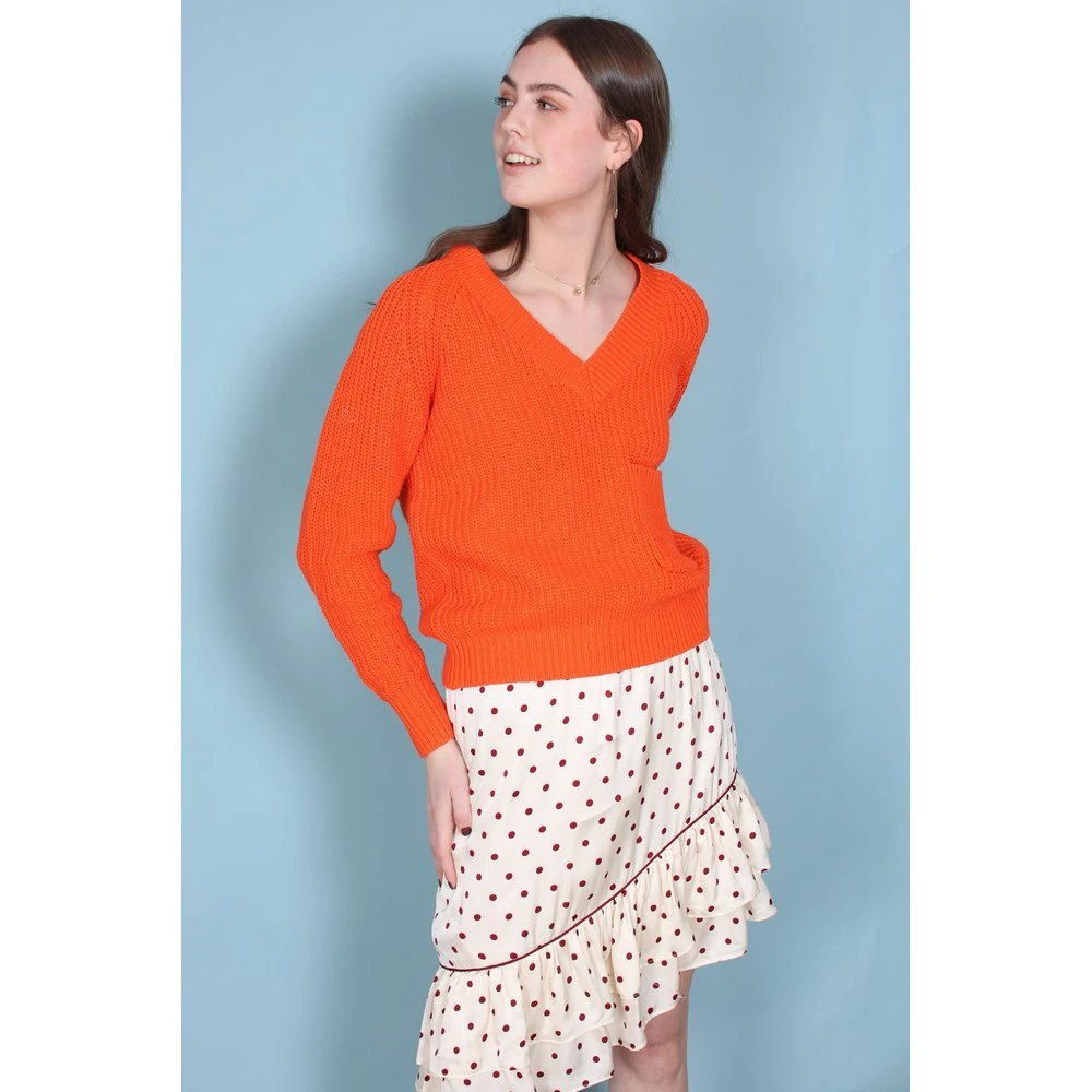 Second Female Faine Knit V-neck - Scarlet Ibis Orange - Bilde 5