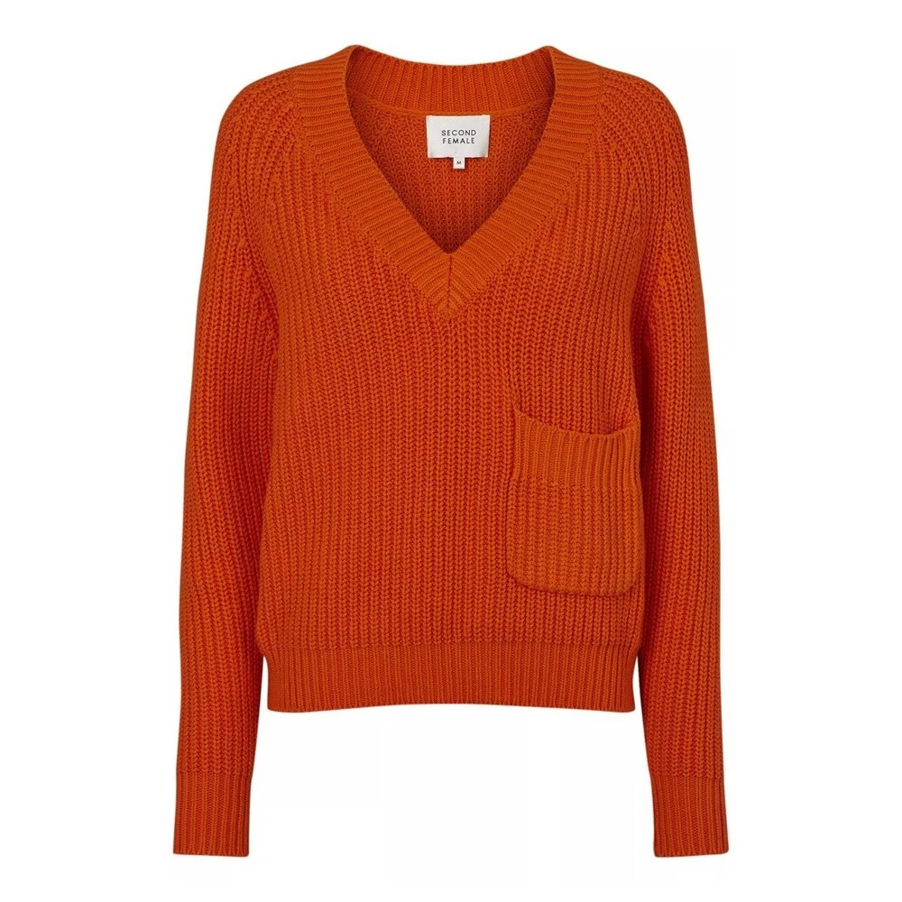 Second Female Faine Knit V-neck - Scarlet Ibis Orange - Bilde 6