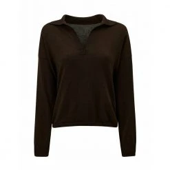 Mørkebrun Lexington Heather Merino Wool Knitted Polo Shirt Genser Brown