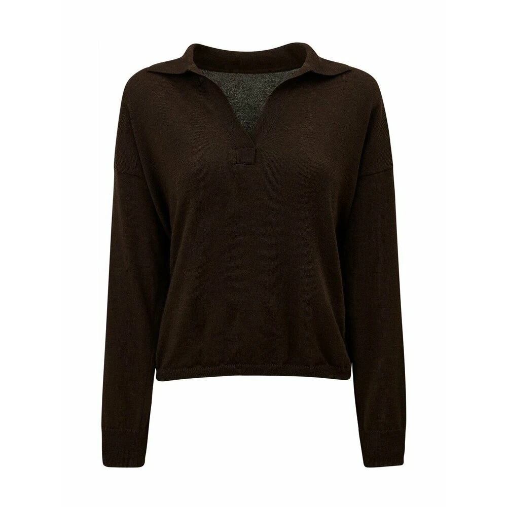 Mørkebrun Lexington Heather Merino Wool Knitted Polo Shirt Genser Brown