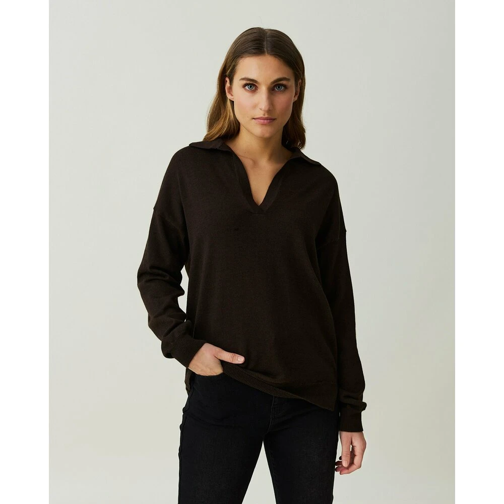 Mørkebrun Lexington Heather Merino Wool Knitted Polo Shirt Genser Brown - Bilde 2