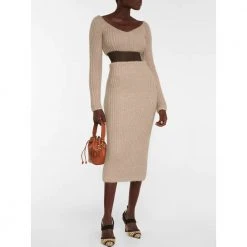 Fendi Crop Knit Sweater In Nude Beige