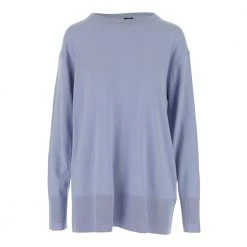 Aspesi Pullover Made Of Lightweight Virgin Wool Yarn Crew Neck Long Sleeves High Hem Blue