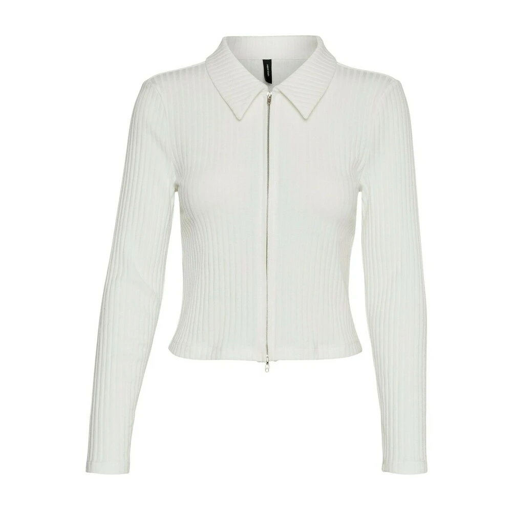 VERO MODA Serafina Ls Zipper Genser White