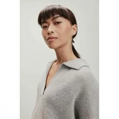 Grå Davida Chunky Open Collar Sweater Genser Gray